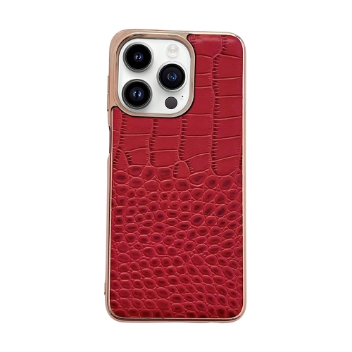 

For iPhone 14 Pro Max Crocodile Texture Genuine Leather Nano Electroplating Phone Case(Red)