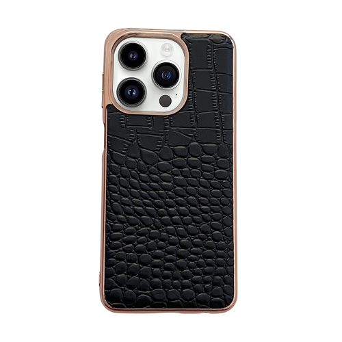 

For iPhone 13 Pro Max Crocodile Texture Genuine Leather Nano Electroplating Phone Case(Black)