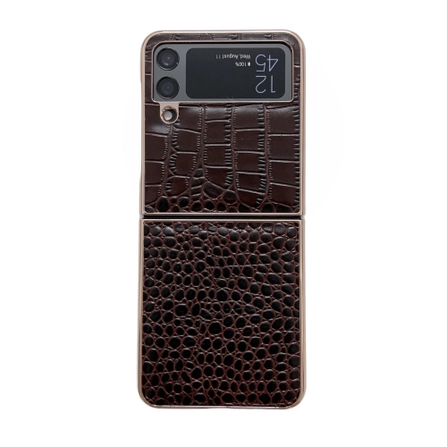 

For Samsung Galaxy Z Flip4 Crocodile Texture Genuine Leather Nano Electroplating Phone Case(Coffee)