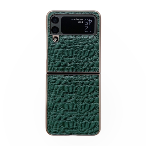 

For Samsung Galaxy Z Flip4 Sky Series Nano Electroplating Genuine Leather Phone Case(Green)