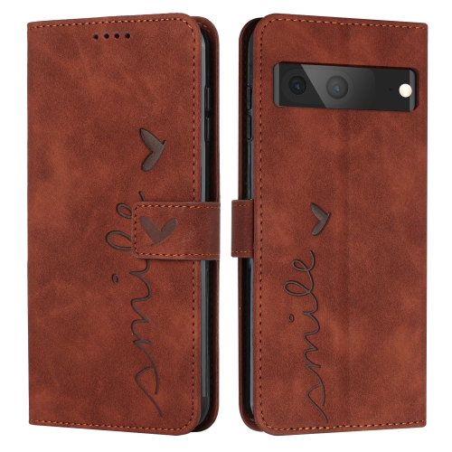 

For Google Pixel 7 Skin Feel Heart Pattern Leather Phone Case(Brown)