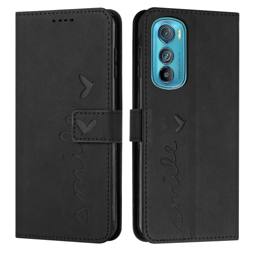 

For Motorola Edge 30 Skin Feel Heart Pattern Leather Phone Case(Black)