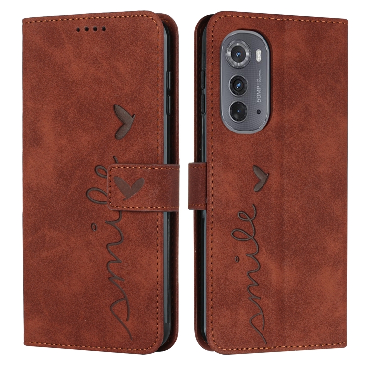 

For Motorola Edge 2022 Skin Feel Heart Pattern Leather Phone Case(Brown)