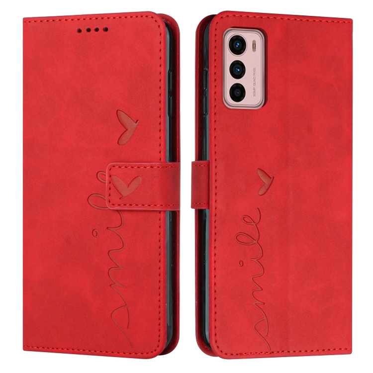 

For Motorola Moto G42 Skin Feel Heart Pattern Leather Phone Case(Red)