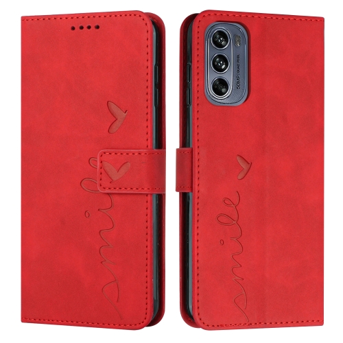 

For Motorola Moto G62 5G Skin Feel Heart Pattern Leather Phone Case(Red)