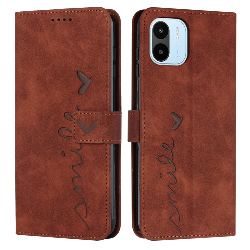 

For Xiaomi Redmi A1 Skin Feel Heart Pattern Leather Phone Case(Brown)