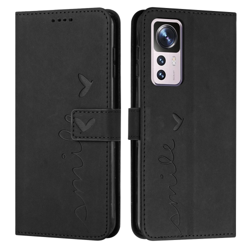 

For Xiaomi 12T/12T Pro/Redmi K50 Ultra Skin Feel Heart Pattern Leather Phone Case(Black)