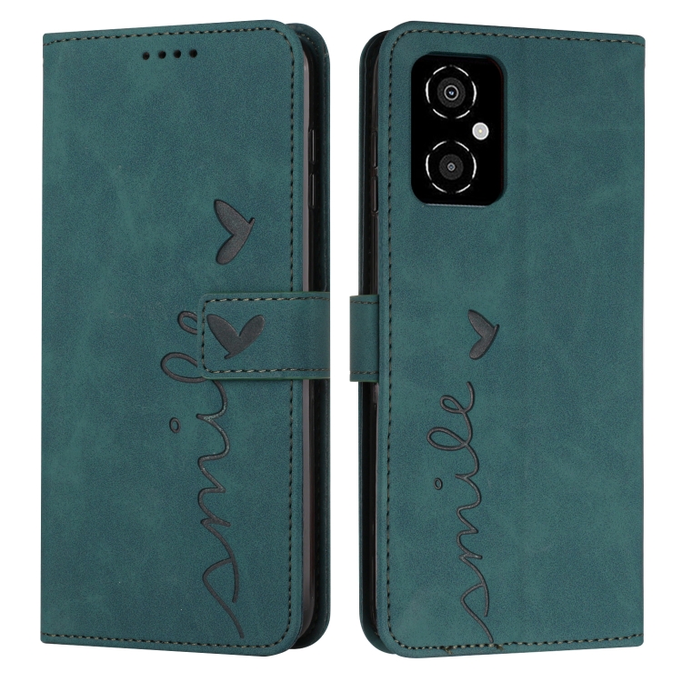 

For Xiaomi Poco M4 5G Skin Feel Heart Pattern Leather Phone Case(Green)