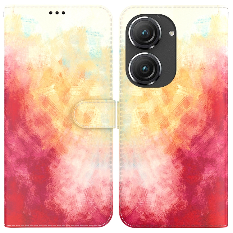 

For Asus Zenfone 9 Watercolor Pattern Flip Leather Phone Case(Spring Cherry)
