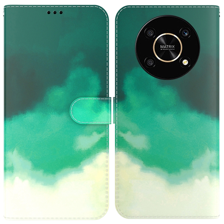 

For Honor X9 / X9 5G Watercolor Pattern Flip Leather Phone Case(Cyan Green)