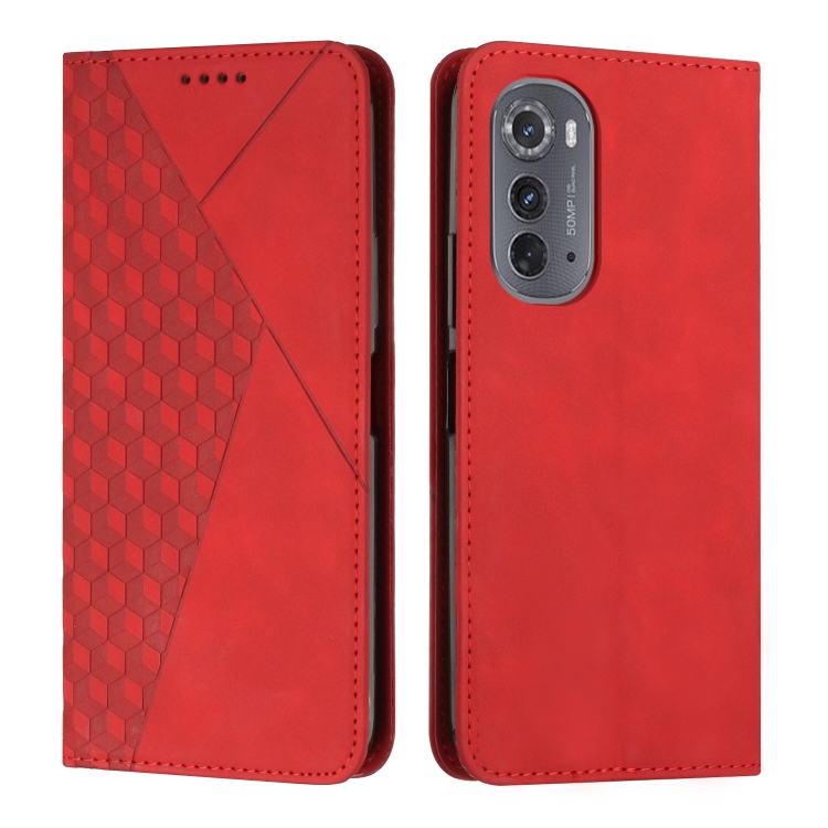 For Motorola Edge 2022 Diamond Pattern Splicing Skin Feel Magnetic Phone Case(Red) For Motorola Edge 2022 Diamond Pattern Splicing Skin Feel Magnetic Phone Case(Red)