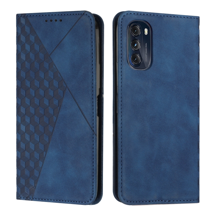 

For Motorola Moto G 2022 5G Diamond Pattern Splicing Skin Feel Magnetic Phone Case(Blue)