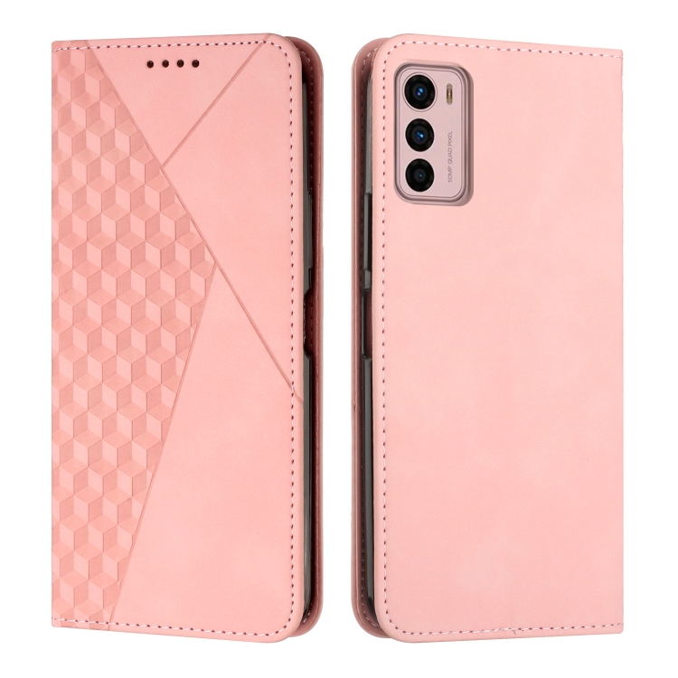

For Motorola Moto G42 Diamond Pattern Splicing Skin Feel Magnetic Phone Case(Rose Gold)