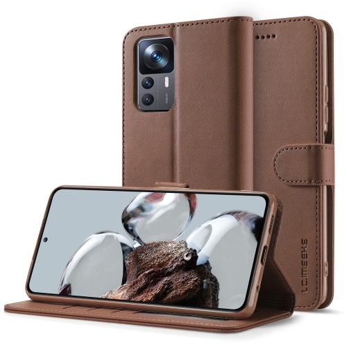 For Xiaomi 12T / 12T Pro LC.IMEEKE Calf Texture Leather Phone Case(Brown)