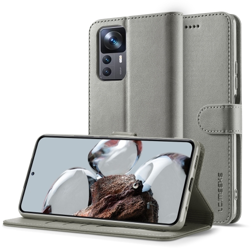 For Xiaomi 12T / 12T Pro LC.IMEEKE Calf Texture Leather Phone Case(Grey)