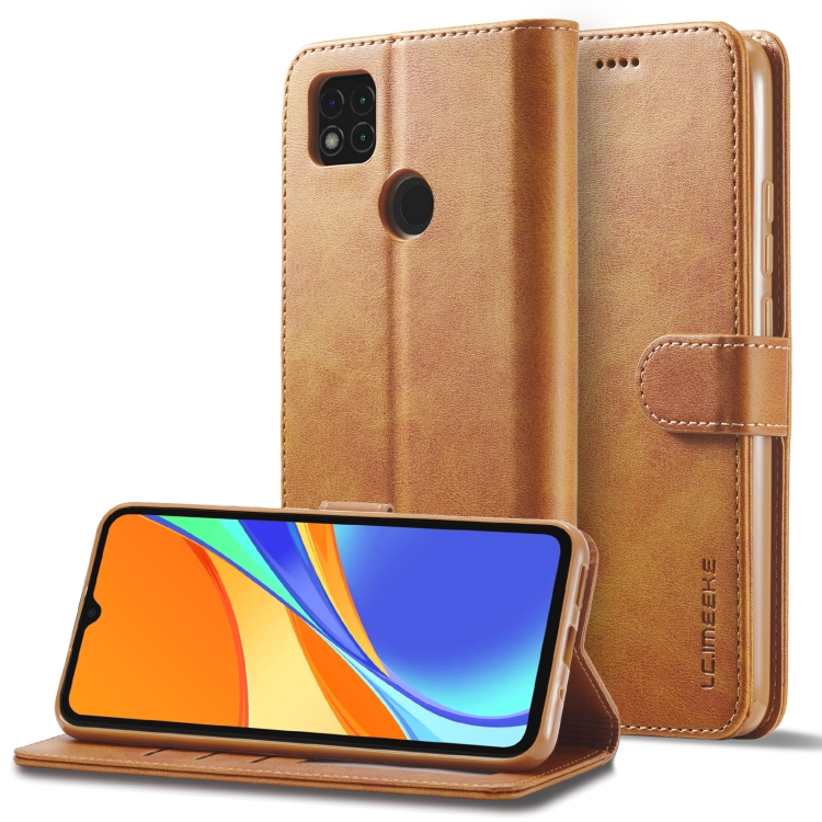 

For Xiaomi Redmi 9C LC.IMEEKE Calf Texture Leather Phone Case(Yellow)