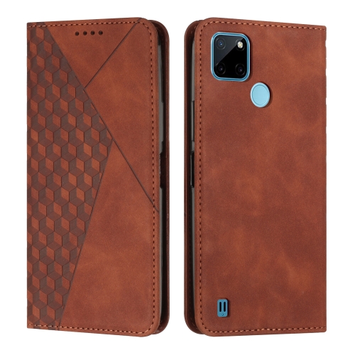 

For Realme C21Y/C25Y Diamond Splicing Skin Feel Magnetic Leather Phone Case(Brown)