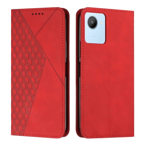 

For Realme C30 4G Diamond Splicing Skin Feel Magnetic Leather Phone Case(Red)