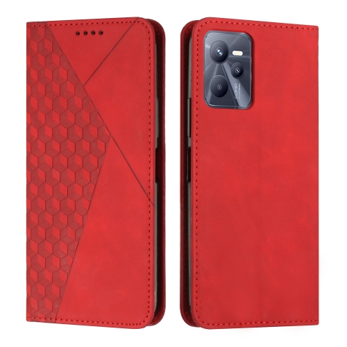 

For Realme C35/Narzo 50A Prime 4G Diamond Splicing Skin Feel Magnetic Leather Phone Case(Red)