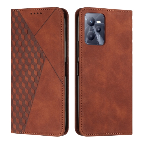 

For Realme C35/Narzo 50A Prime 4G Diamond Splicing Skin Feel Magnetic Leather Phone Case(Brown)