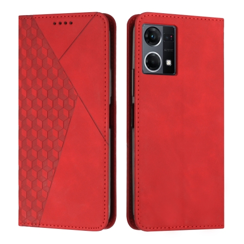 

For OPPO Reno7 4G Global/F21 Pro 4G Diamond Splicing Skin Feel Magnetic Leather Phone Case(Red)