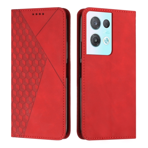 

For OPPO Reno8 Pro+ 5G/Reno8 Pro 5G Global Diamond Splicing Skin Feel Magnetic Leather Phone Case(Red)