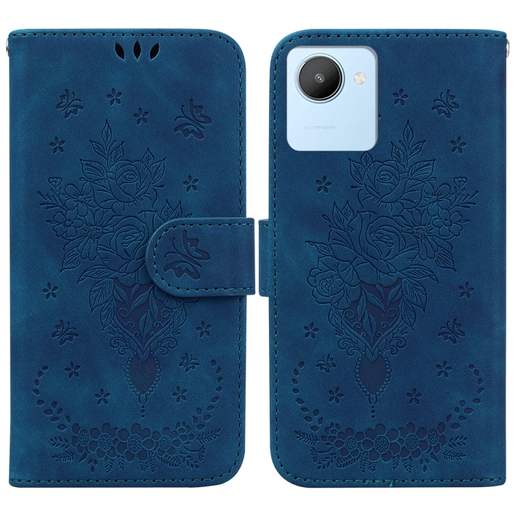 

For Realme C30 Butterfly Rose Embossed Leather Phone Case(Blue)