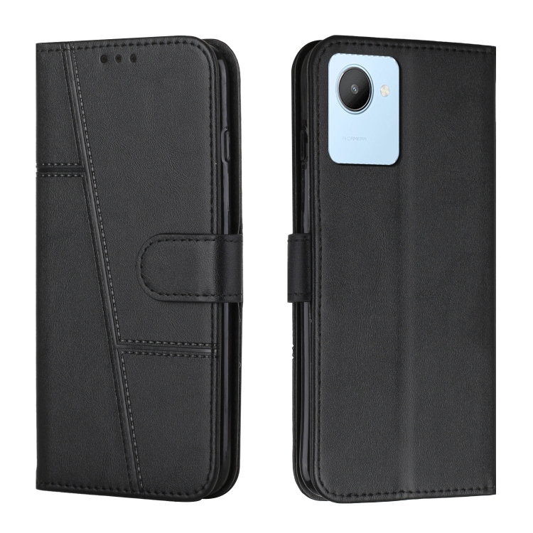 

For Realme C30 4G Stitching Calf Texture Buckle Leather Phone Case(Black)