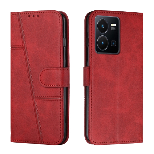 

For vivo Y35 4G/Y22s/Y22 Stitching Calf Texture Buckle Leather Phone Case(Red)