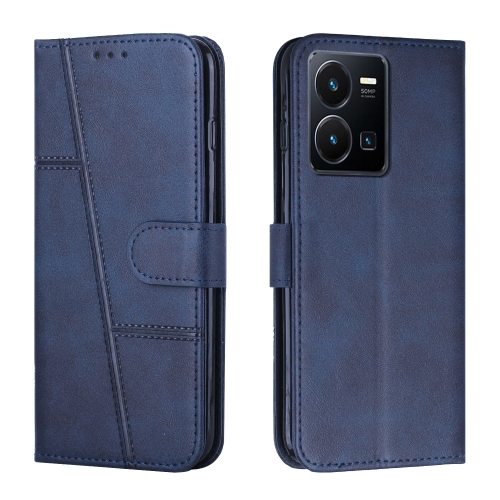 

For vivo Y35 4G/Y22s/Y22 Stitching Calf Texture Buckle Leather Phone Case(Blue)