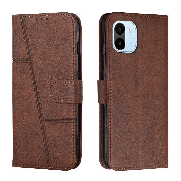 

For Xiaomi Redmi A1 Stitching Calf Texture Buckle Leather Phone Case(Brown)