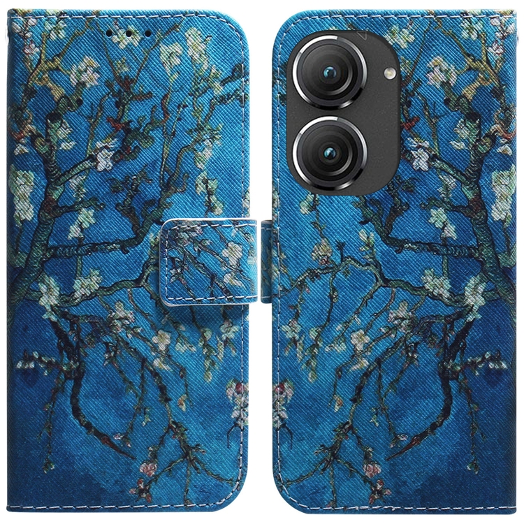 

For Asus Zenfone 9 Coloured Drawing Leather Phone Case(Apricot)