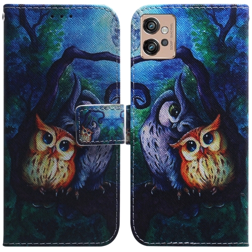 

For Motorola Moto G32 Coloured Drawing Leather Phone Case(Oil Painting Owl)