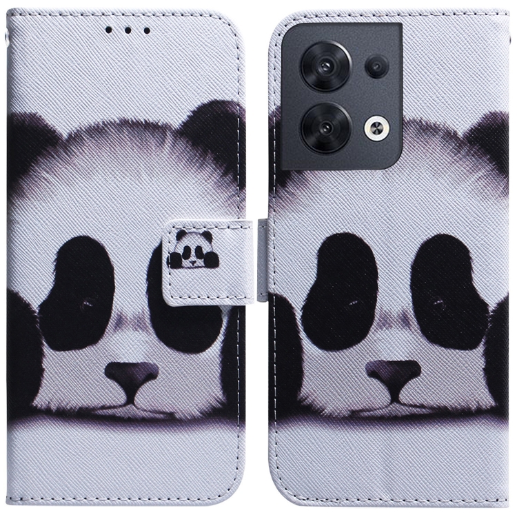 

For OPPO Reno8 Coloured Drawing Leather Phone Case(Panda)