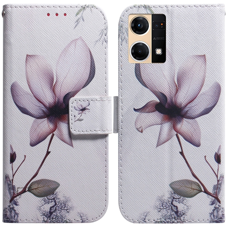 

For OPPO Reno7 4G Coloured Drawing Leather Phone Case(Magnolia)