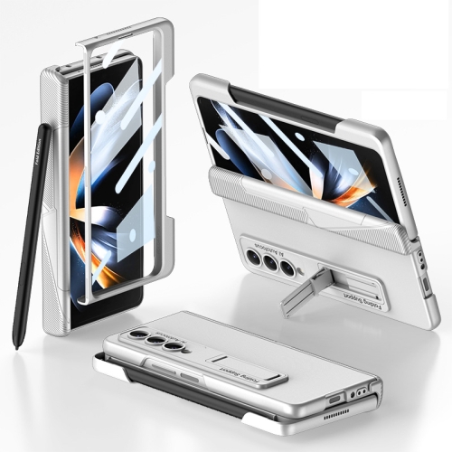 

For Samsung Galaxy Z Fold4 GKK Integrated Magnetic Folding Phone Case with Pen Slot(Silver)