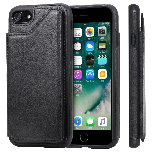 

For iPhone 7 / 8 Shockproof Calf Texture Protective Case with Holder & Card Slots & Frame(Black)