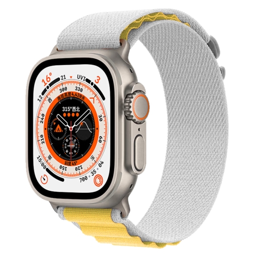 For Apple Watch Ultra 49mm Nylon Watch Band (Yellow + Grey) for samsung galaxy watch 4 watch 5 20mm nylon braided metal buckle watch band gray