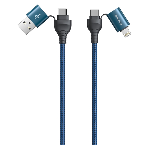 awei CL-126 1.2m 4 in 1 USB to USB-C / Type-C to 8Pin Data Fast Charging Cable(Blue)