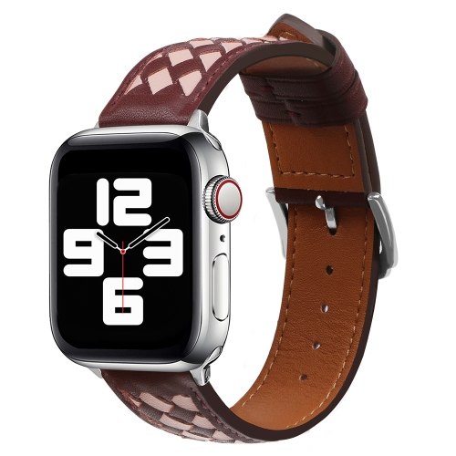 

Braided Genuine Leather Watch Band for Apple Watch Ultra 49mm / Series 8&7 45mm / SE 2&6&SE&5&4 44mm / 3&2&1 42mm(Wine Red+Pink)