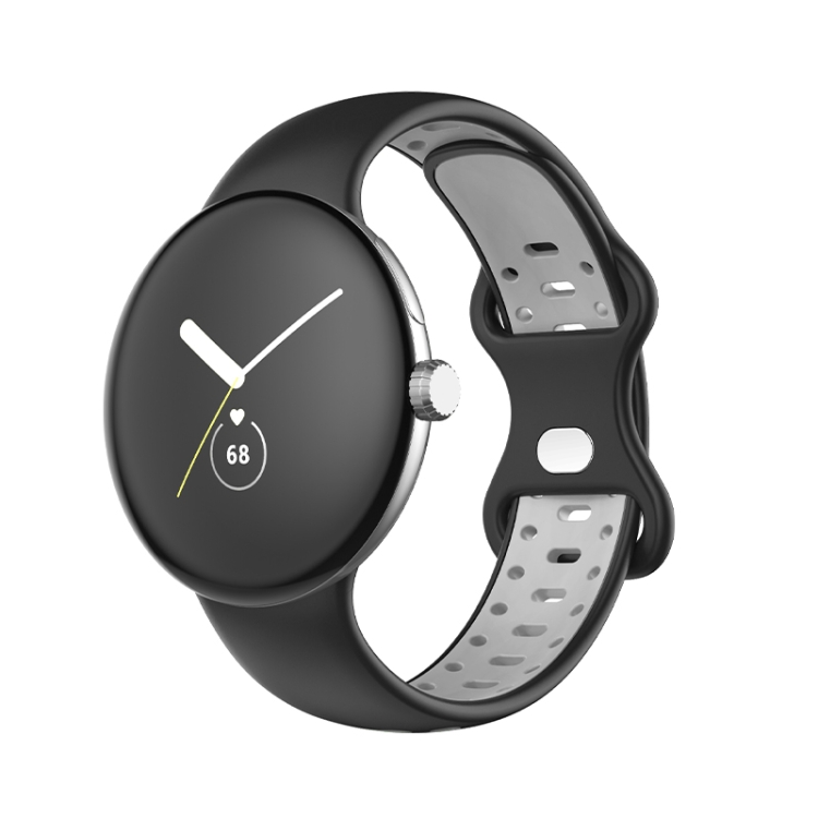 

For Google Pixel Watch Two-Color Silicone Watch Band Man(Black Grey)