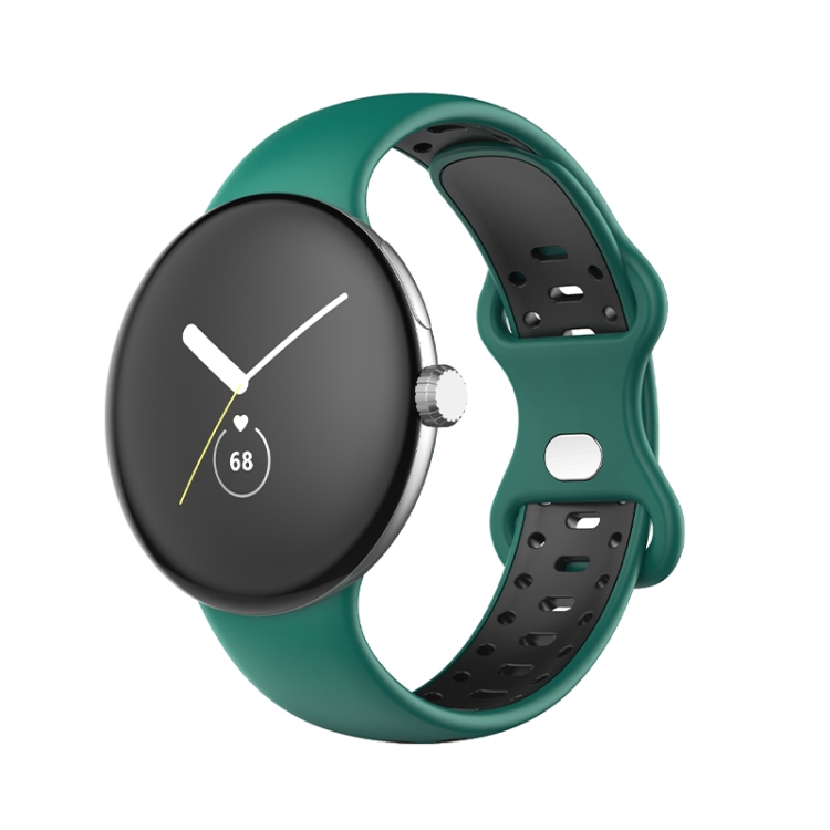 

For Google Pixel Watch Two-Color Silicone Watch Band Man(Black Dark Green)