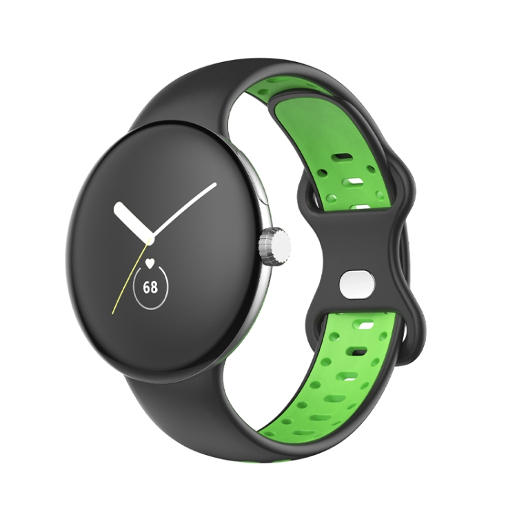 

For Google Pixel Watch Two-Color Silicone Watch Band Women(Black Fluorescent Green)