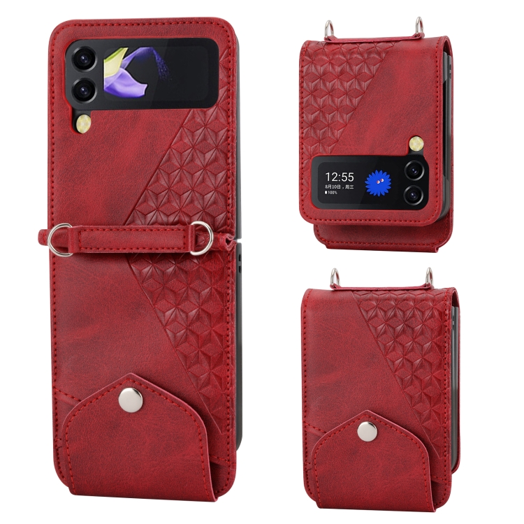 

For Samsung Galaxy Z Flip4 Cubic Grid Calf Texture Leather Phone Case(Red)