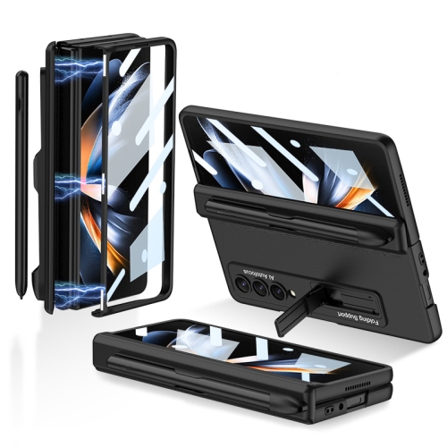 

For Samsung Galaxy Z Fold4 GKK Magnetic Hinge Flip Phone Case with Holder & Pen Slot(Black)