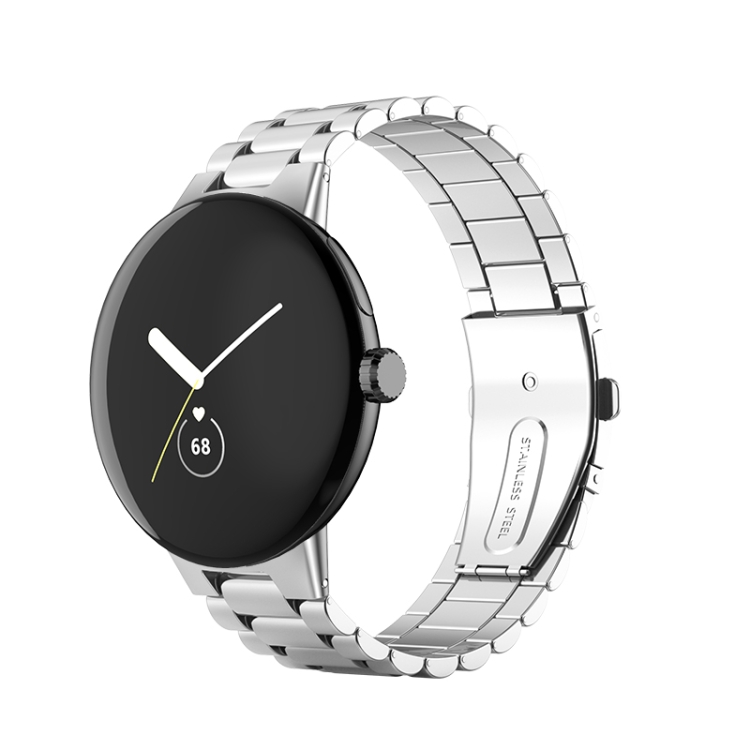 

For Google Pixel Watch Three Strains Stainless Steel Metal Watch Band(Silver)