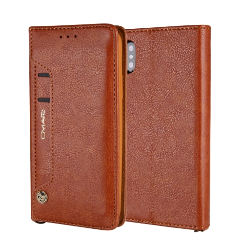 

For iPhone XS / X CMai2 Kaka Series Litchi Texture Horizontal Flip Leather Case with Holder & Card Slots(Brown)