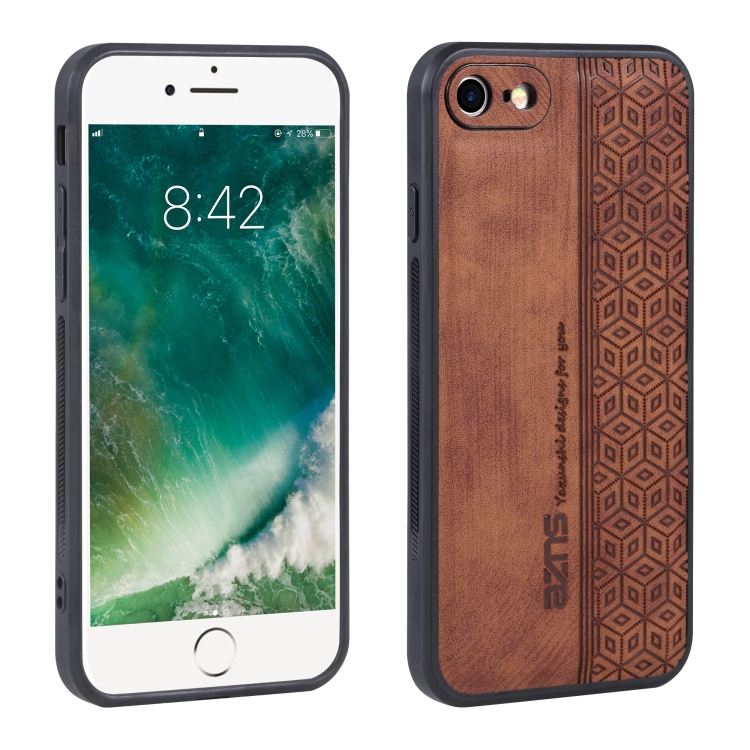 

For iPhone SE 2022 / SE 2020 / 8 / 7 AZNS 3D Embossed Skin Feel Phone Case(Brown)