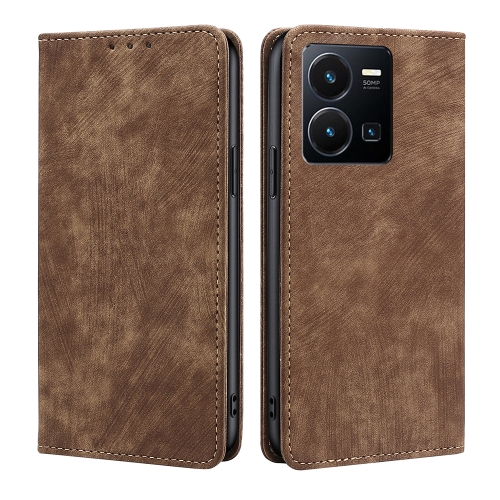 

For vivo Y35 4G / Y22 / Y22s RFID Anti-theft Brush Magnetic Leather Phone Case(Brown)