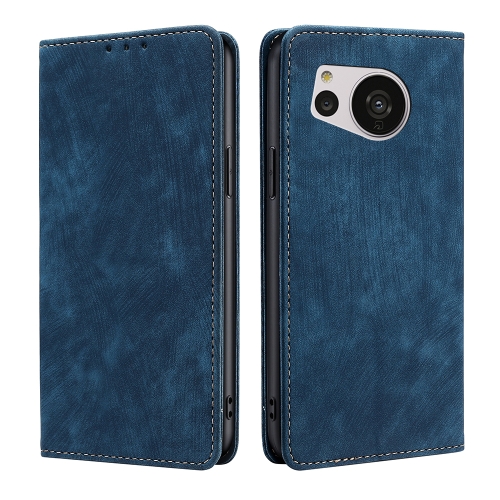

For Sharp Aquos Sense7 RFID Anti-theft Brush Magnetic Leather Phone Case(Blue)